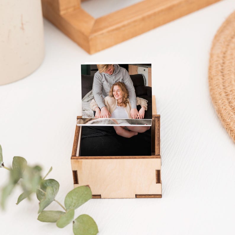 Custom Pull Out Photo Album,Personalized Memory Gift Box as Wedding Keepsake,Trinket Wood Box,Anniversary Gift,Valentine's Day Gift