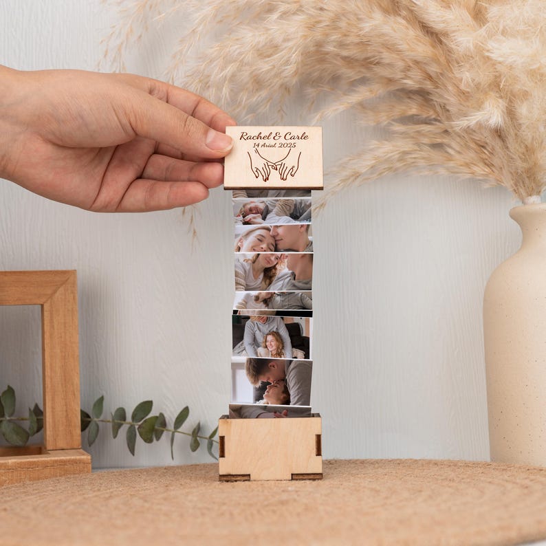 Custom Pull Out Photo Album,Personalized Memory Gift Box as Wedding Keepsake,Trinket Wood Box,Anniversary Gift,Valentine's Day Gift