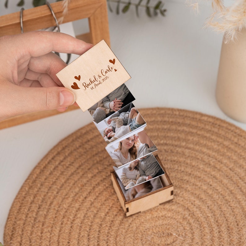 Custom Pull Out Photo Album,Personalized Memory Gift Box as Wedding Keepsake,Trinket Wood Box,Anniversary Gift,Valentine's Day Gift