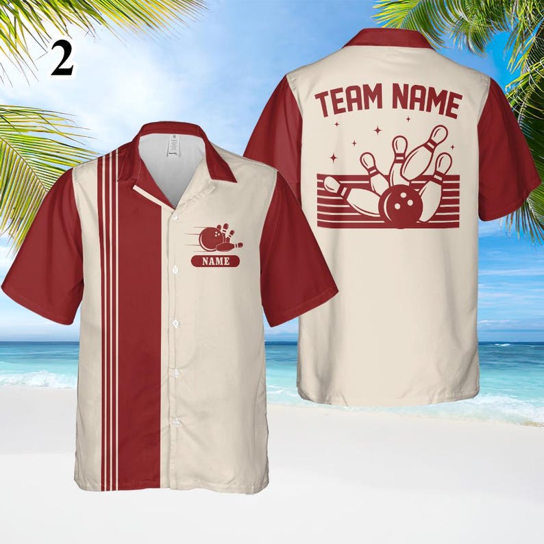 Personalized Retro Bowling Hawaiian Shirt, Custom Name Button Down Shirt, Matching Bowling Team Shirt, Bowling Lover Gift, Bowler Gift Shirt
