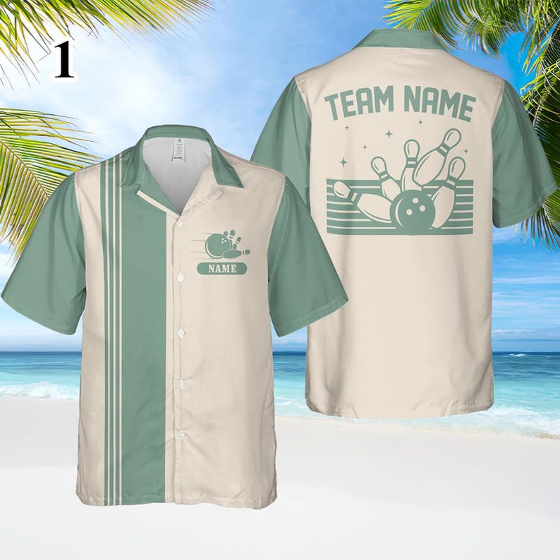 Personalized Retro Bowling Hawaiian Shirt, Custom Name Button Down Shirt, Matching Bowling Team Shirt, Bowling Lover Gift, Bowler Gift Shirt