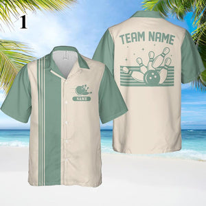 Personalized Retro Bowling Hawaiian Shirt, Custom Name Button Down Shirt, Matching Bowling Team Shirt, Bowling Lover Gift, Bowler Gift Shirt