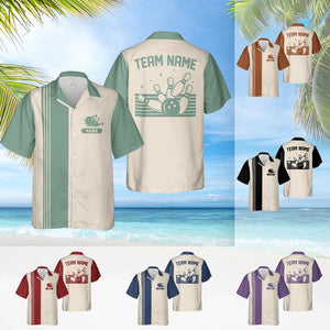 Personalized Retro Bowling Hawaiian Shirt, Custom Name Button Down Shirt, Matching Bowling Team Shirt, Bowling Lover Gift, Bowler Gift Shirt