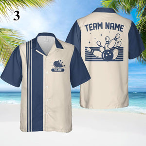 Personalized Retro Bowling Hawaiian Shirt, Custom Name Button Down Shirt, Matching Bowling Team Shirt, Bowling Lover Gift, Bowler Gift Shirt