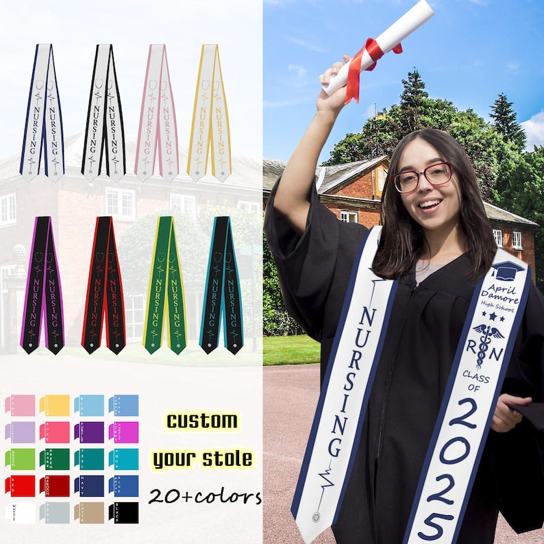 Custom RN Nursing Graduation Stole,Personalized Class of 2025 ,Custom Name Graduation Stole,Personalized Graduation Sash Gifts for Friends