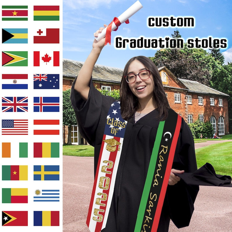 Custom Flag graduation Stole,Custom Graduate Sash with Name,Custom Gifts for Grad,Custom Class of 2025 Graduation Gift,Custom Mixed Two Flag