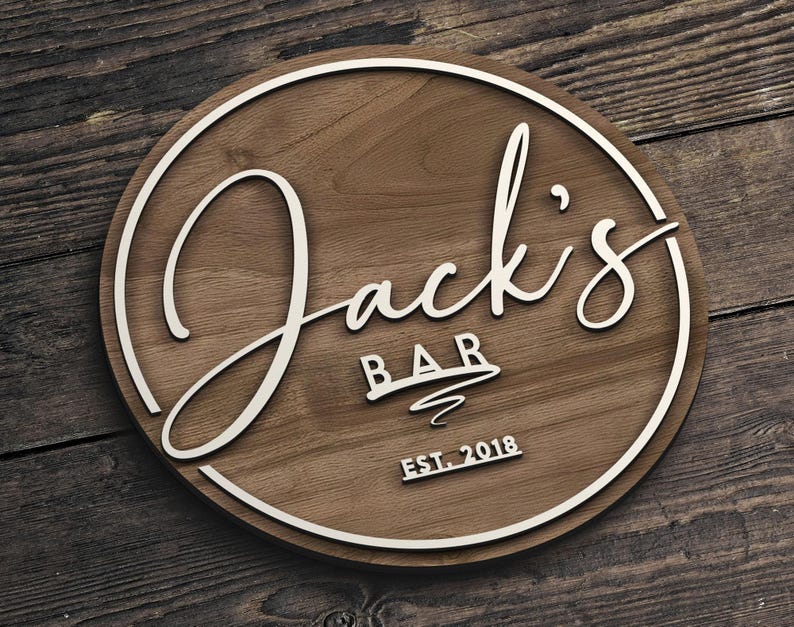 Personalized 3D Embossed Wooden Bar Sign, Round Wooden Sign, Custom Wood Sign, Home Bar Sign, Cabin, Man Cave, Pub, Bar Decor, Basement Bar