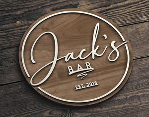 Personalized 3D Embossed Wooden Bar Sign, Round Wooden Sign, Custom Wood Sign, Home Bar Sign, Cabin, Man Cave, Pub, Bar Decor, Basement Bar