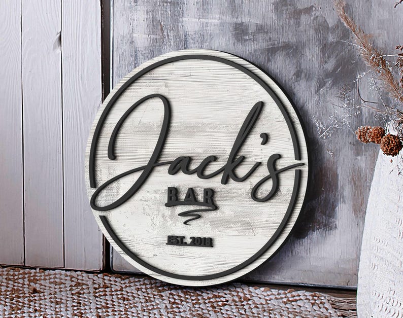 Personalized 3D Embossed Wooden Bar Sign, Round Wooden Sign, Custom Wood Sign, Home Bar Sign, Cabin, Man Cave, Pub, Bar Decor, Basement Bar