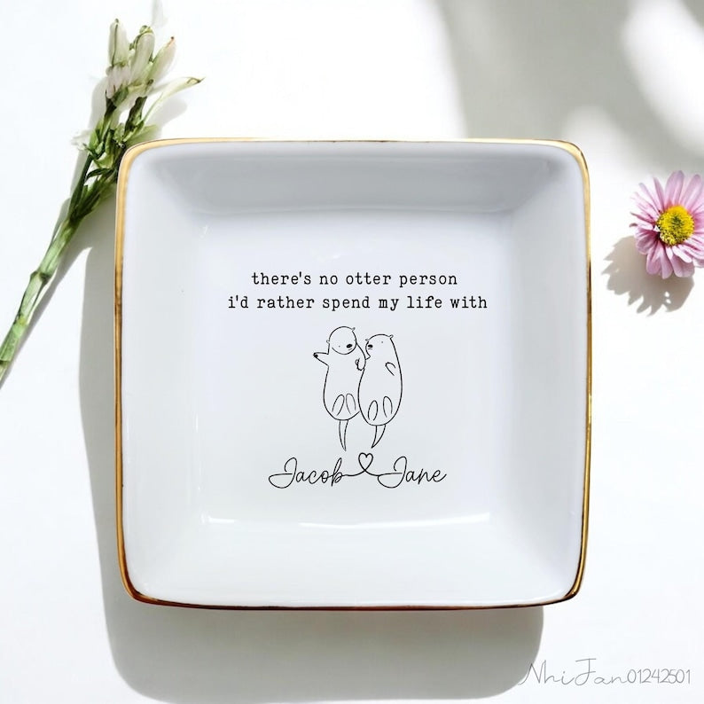 Personalized Otter Half Ring Dish, Couples Gift for Girlfriend, Engagement Gifts, Wedding Gift for Wife, Birthday Gift, Anniversary Gifts