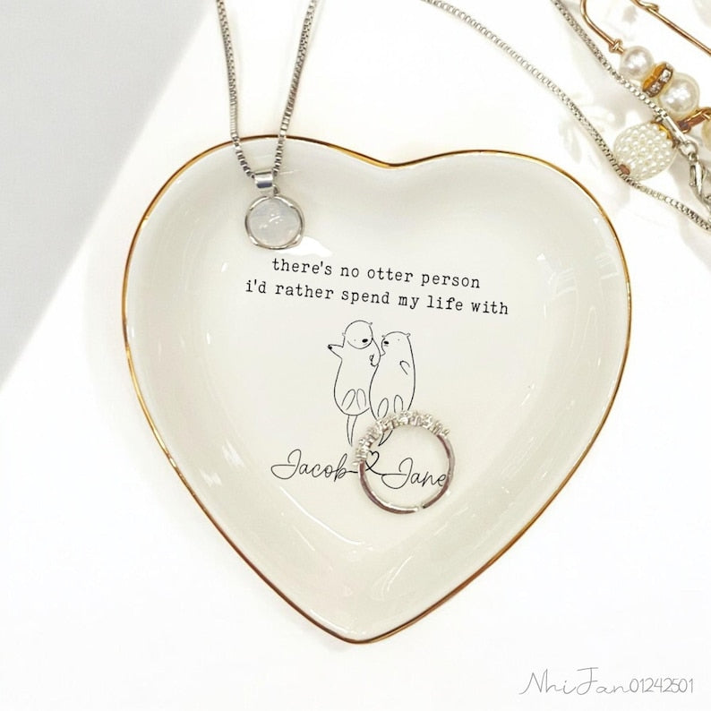 Personalized Otter Half Ring Dish, Couples Gift for Girlfriend, Engagement Gifts, Wedding Gift for Wife, Birthday Gift, Anniversary Gifts
