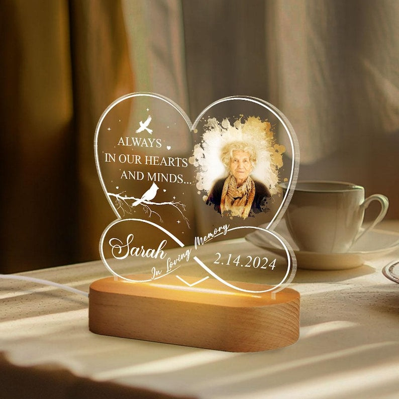 Custom Photo Memorial Night Light Gift Dad Remembrance In Loving Memory Stand, Mom Loss LED Light Memorial Picture Gift, Loss of Father Gift