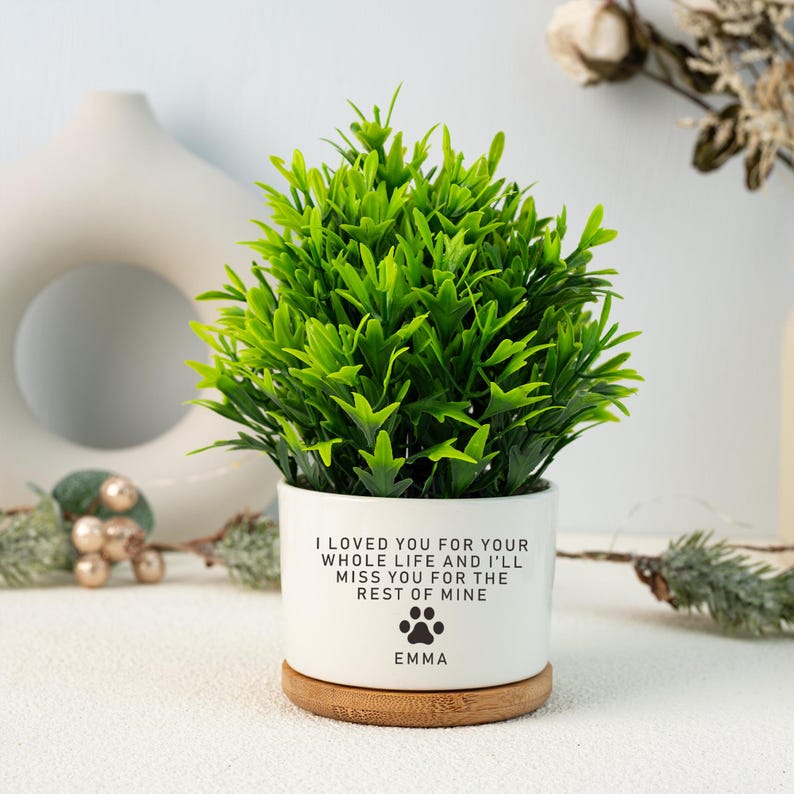 Personalized Dog Memorial Gift Planter,Pet Memorial Gift Plant Pot,Custom Flower Pot with Bamboo Tray,Loss of Dog,Never Forgotten Plant Pot