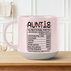 Personalized Auntie Nutrition Facts Printed Pottery Mug, Aunt Mug, Gifts for Auntie, New Aunt Gifts, Pregnancy Announcement Cup, Baby Reveal