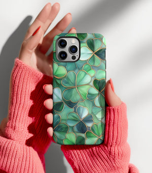 Stained Glass Shamrock, Shamrock phone case, Irish cover, iPhone 16 pro max, Irish Gift, Irish Ornament, Shamrock Gift