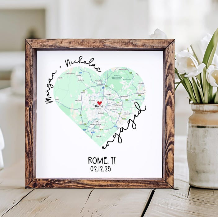 Engagement Gifts, Engagement Map, Engagement Gift for Couples, Map Print Engagement Keepsake, Personalized Proposal Place Map Heart Sign