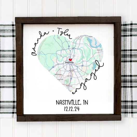 Engagement Gifts, Engagement Map, Engagement Gift for Couples, Map Print Engagement Keepsake, Personalized Proposal Place Map Heart Sign