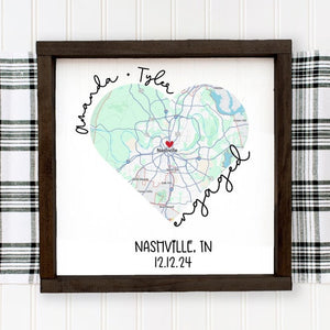 Engagement Gifts, Engagement Map, Engagement Gift for Couples, Map Print Engagement Keepsake, Personalized Proposal Place Map Heart Sign
