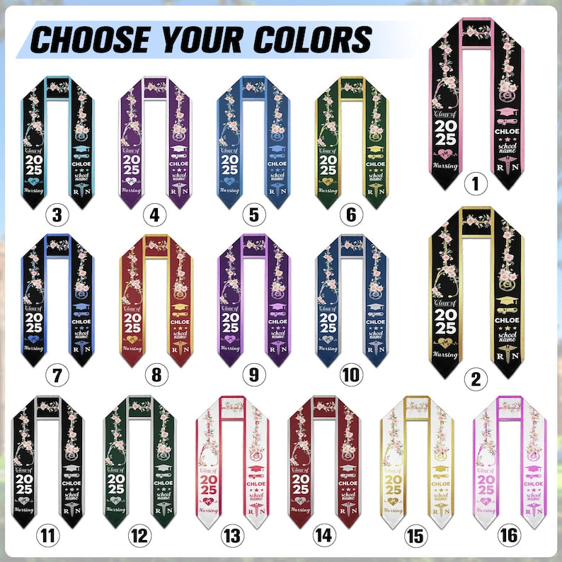 Personalized Nursing Graduation Stole, Custom Nursing Graduation gift, Custom Graduation Sash, Class Of 2025 Graduation, Graduation Gift