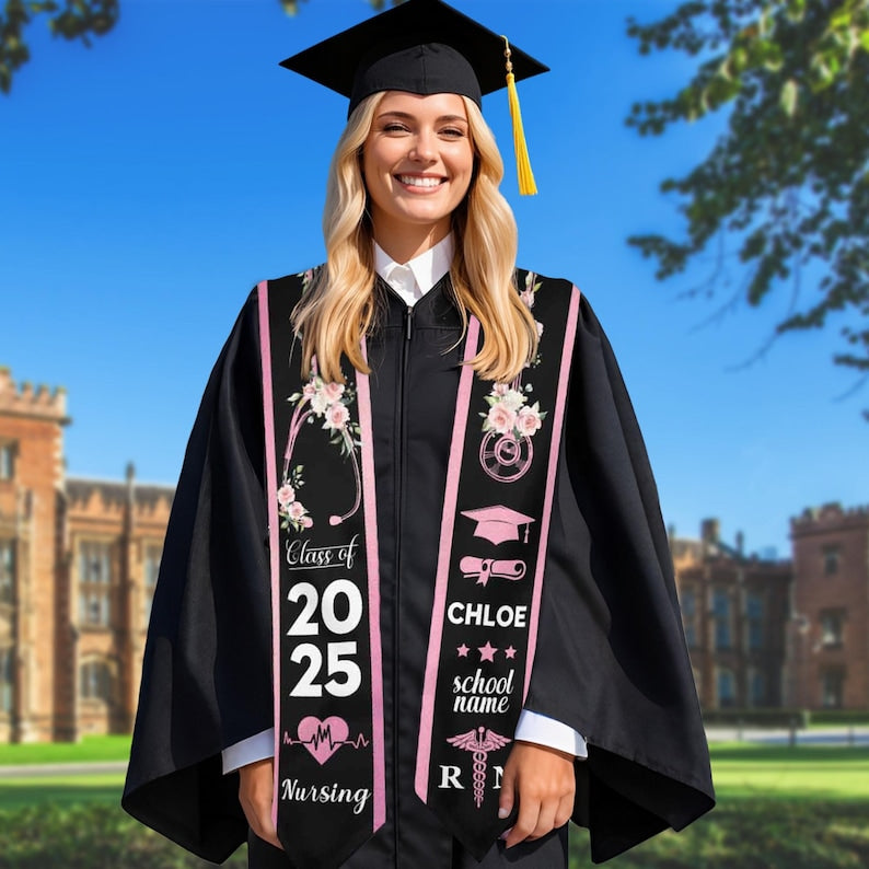 Personalized Nursing Graduation Stole, Custom Nursing Graduation gift, Custom Graduation Sash, Class Of 2025 Graduation, Graduation Gift