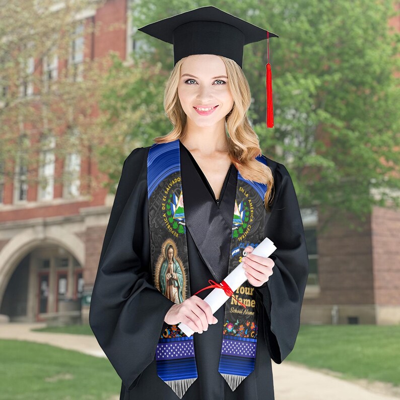 Custom Salvadorans Flag Graduation Sash 2025, El Salvador Graduation Stole 2025, Salvadorans Graduation Sash, Graduation Stole 2025