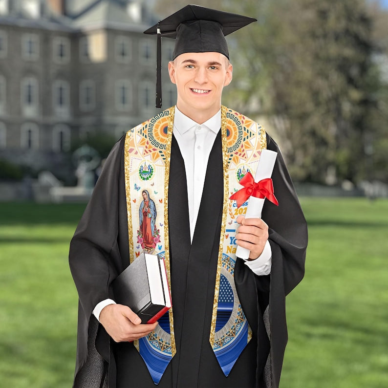 Custom Salvadorans Flag Graduation Sash 2025, El Salvador Graduation Stole 2025, Salvadorans Graduation Sash, Graduation Stole 2025