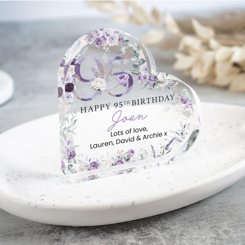 Personalised Happy 95th Birthday Gift Plaque, Birthday Gift For Nan Grandma Mum, 95th Birthday Gifts, Purple Floral 95th Gift, Gifts for Her