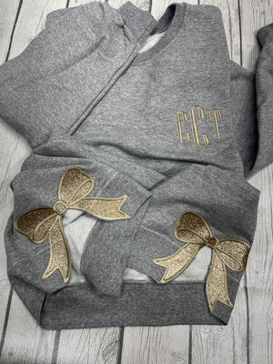 Trendy Glitter Bow Sweatshirt | Viral Side Bow Crewneck | Monogram Bow Sweatshirt | Gift for Her | Custom Crewneck | Glitter Bow Cut Out