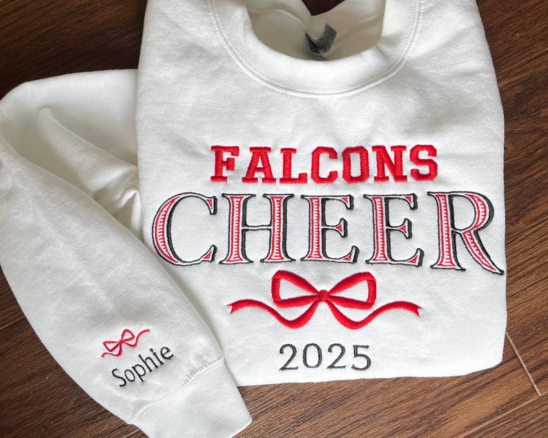 Embroidered Cheer Sweatshirt Coquette Personalized Bow Cheer Sweater Custom Colors Shirt Gift for Cheer Senior Cheer Name Crewneck Hoodie il_794xN.6647753500_9yk7.jpg