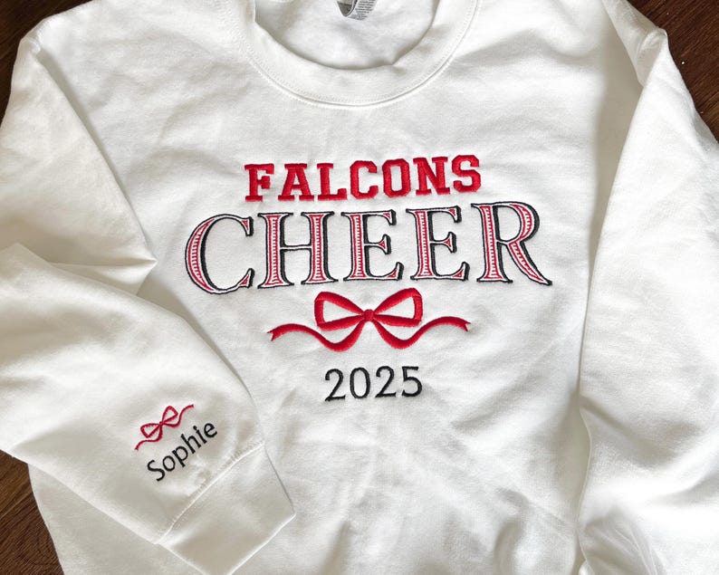Embroidered Cheer Sweatshirt Coquette Personalized Bow Cheer Sweater Custom Colors Shirt Gift for Cheer Senior Cheer Name Crewneck Hoodie il_794xN.6647753678_ts6b.jpg