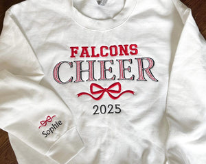Embroidered Cheer Sweatshirt Coquette Personalized Bow Cheer Sweater Custom Colors Shirt Gift for Cheer Senior Cheer Name Crewneck Hoodie il_794xN.6647753678_ts6b.jpg
