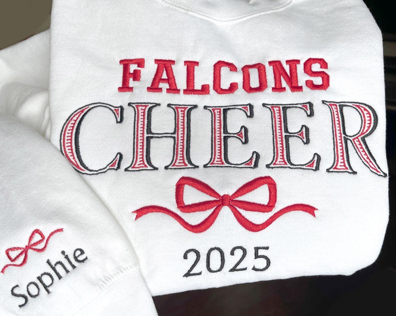 Embroidered Cheer Sweatshirt Coquette Personalized Bow Cheer Sweater Custom Colors Shirt Gift for Cheer Senior Cheer Name Crewneck Hoodie il_794xN.6647753724_q2lc.jpg