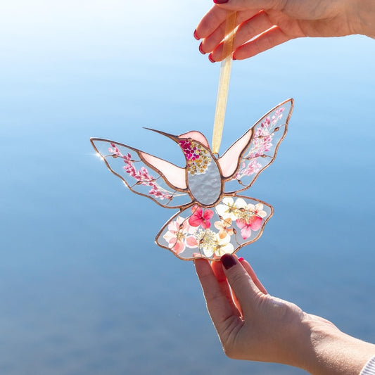 Hummingbird Acrylic Window Hangings Christmas Gifts Pressed Flower Art Custom Acrylic Hummingbird Suncatcher Gifts For Mom
