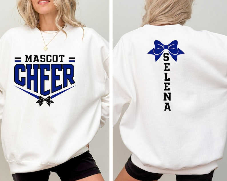Personalized Cheer Mascot Sweatshirt, Cheer Sweater, Cheer Squad Sweaters, Cheer Mom with Name Sweater,Custom Cheer Team Name Sweater Hoodie