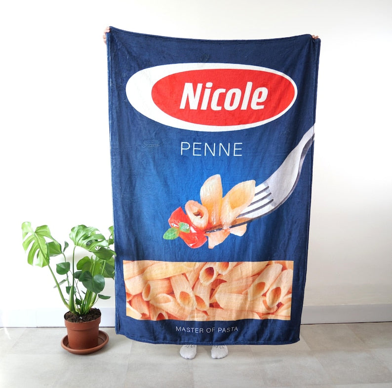 Pasta Personalised Blanket Throw/ Fun gift for her him kids BFF wife mother birthday/ Custom made/ Italian gift/ Christmas gift