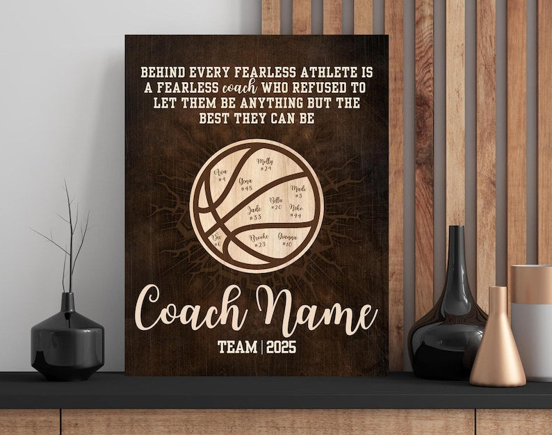 Personalized Basketball Coach Gift - Custom Team Names Wall Art - Thank You canvas for Coach from Team Players, Coach Appreciation, Banquet
