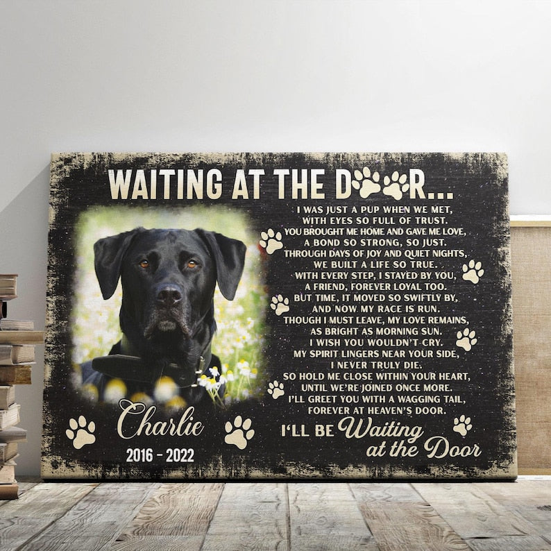 Custom Dog Memorial Canvas - Waiting at the Door, Pet Loss Sympathy Gift, Dog Lover Remembrance Art Canvas