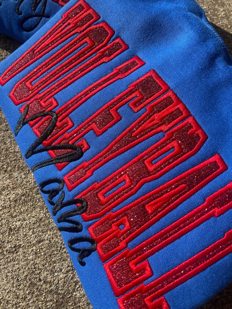 Volleyball Mom Or Custom Title Glitter Applique Embroidered Sweatshirt