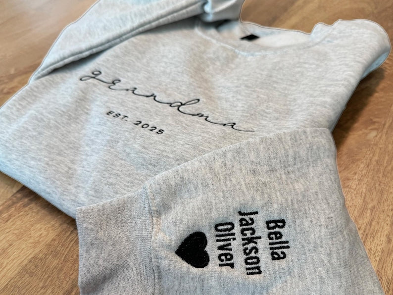 Personalized Grandma Sweatshirt, Embroidered Grandma Sweatshirt with Grandkids Names on Sleeves, Mother's Day Gifts, Gifts for Grandparents il_794xN.6653519721_cdkr.jpg