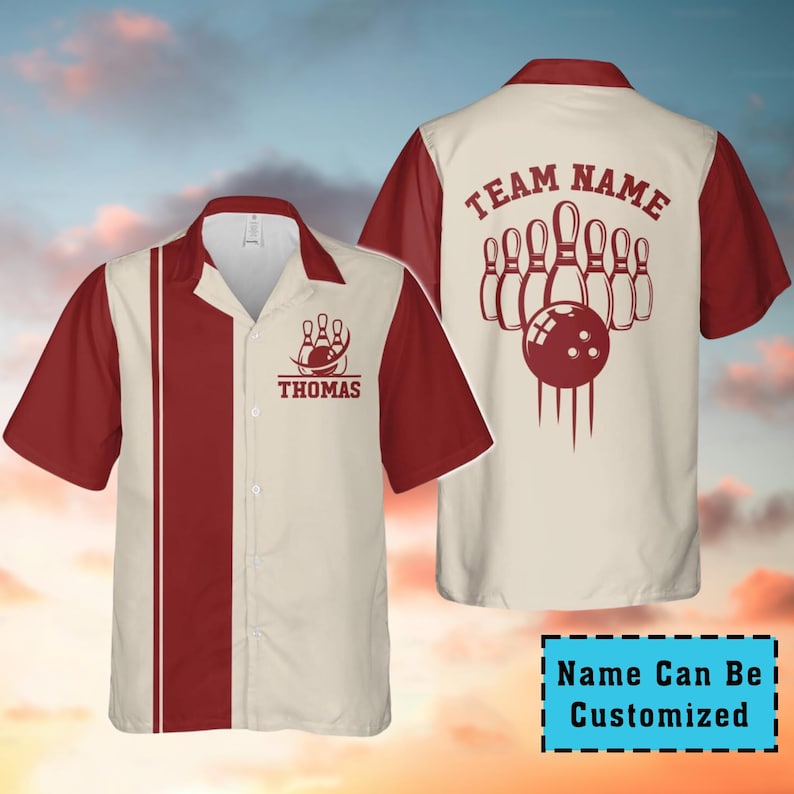 Custom Retro Bowling Shirts for Men Vintage Short Sleeve Button Down Casual Shirts Bowling Team Lover Bowling Hawaiian Shirts Bowling Team