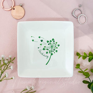 Custom Lucky Shamrock Ring Plate, 4 Leaf Clover Trinket Dish, Ring Holder, St. Patrick's Day Gift, Irish Gift, Bridesmaid Proposal Gift