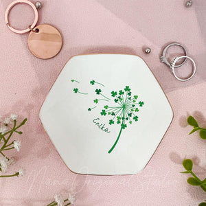 Custom Lucky Shamrock Ring Plate, 4 Leaf Clover Trinket Dish, Ring Holder, St. Patrick's Day Gift, Irish Gift, Bridesmaid Proposal Gift