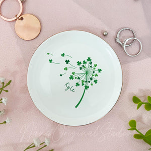 Custom Lucky Shamrock Ring Plate, 4 Leaf Clover Trinket Dish, Ring Holder, St. Patrick's Day Gift, Irish Gift, Bridesmaid Proposal Gift