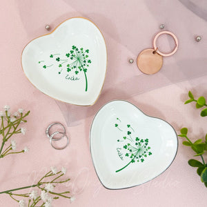Custom Lucky Shamrock Ring Plate, 4 Leaf Clover Trinket Dish, Ring Holder, St. Patrick's Day Gift, Irish Gift, Bridesmaid Proposal Gift