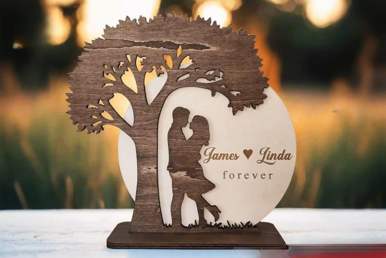 Romantic Couple Wooden Sign - Personalized Love Wood Sign, Unique Wedding, Anniversary, and Valentine's Day Gift Decor