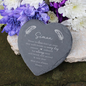 Graveside Memorial Ornament, Small Personalised Memorial Plaque, Slate Heart Shaped Cemetery Grave Decoration, Loved One Remembrance Gift
