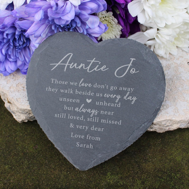 Graveside Memorial Ornament, Small Personalised Memorial Plaque, Slate Heart Shaped Cemetery Grave Decoration, Loved One Remembrance Gift