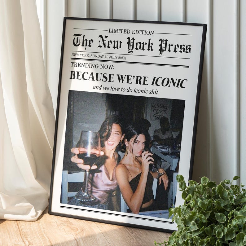 Custom Newspaper Print, Custom Friendship Wall Art, College Dorm, Gift for Friend, Best Friend Gift, Custom Gift, Modern Girly Room Decor