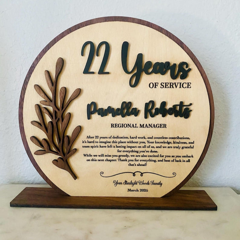 Retirement plaque recognition gift years of service farewell gift coworker gift going away gift engraved retirement gift