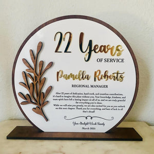 Retirement plaque recognition gift years of service farewell gift coworker gift going away gift engraved retirement gift